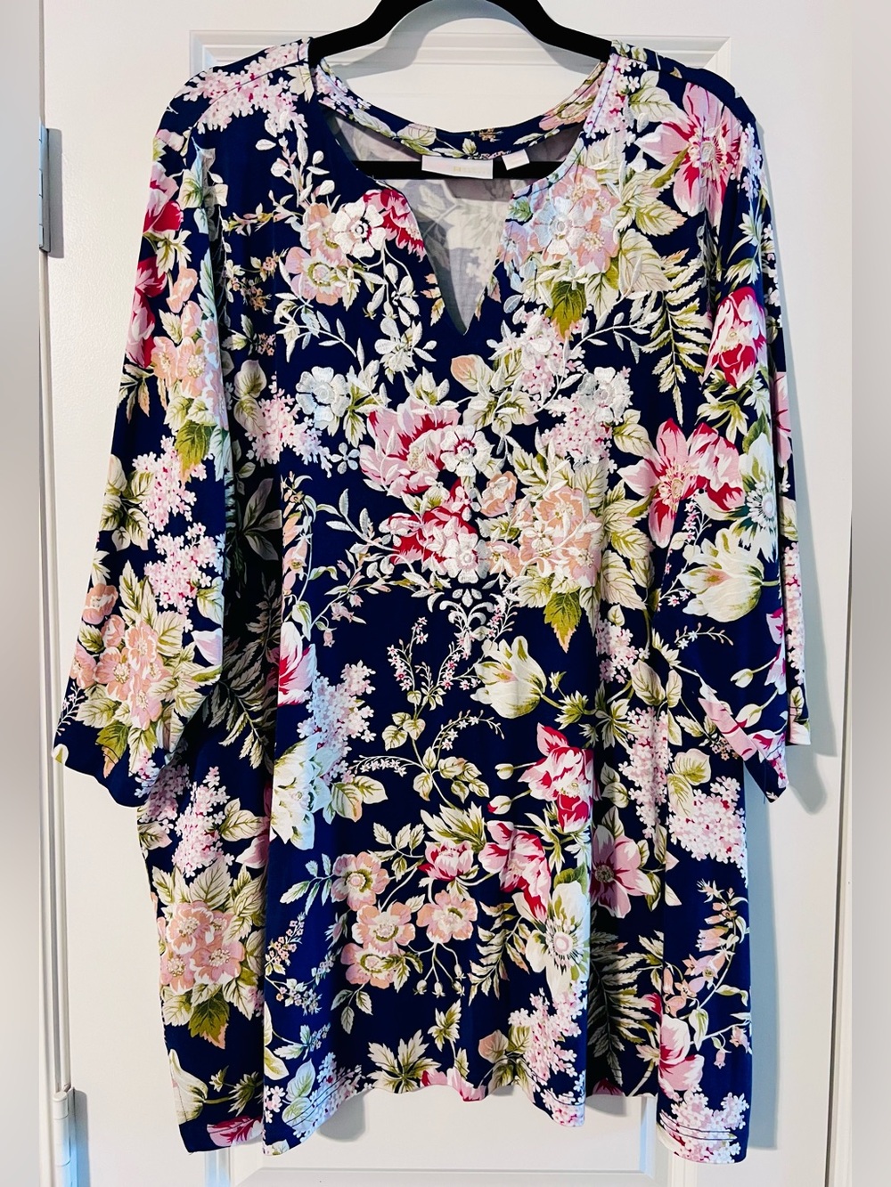 Navy Floral with Embroidery Top